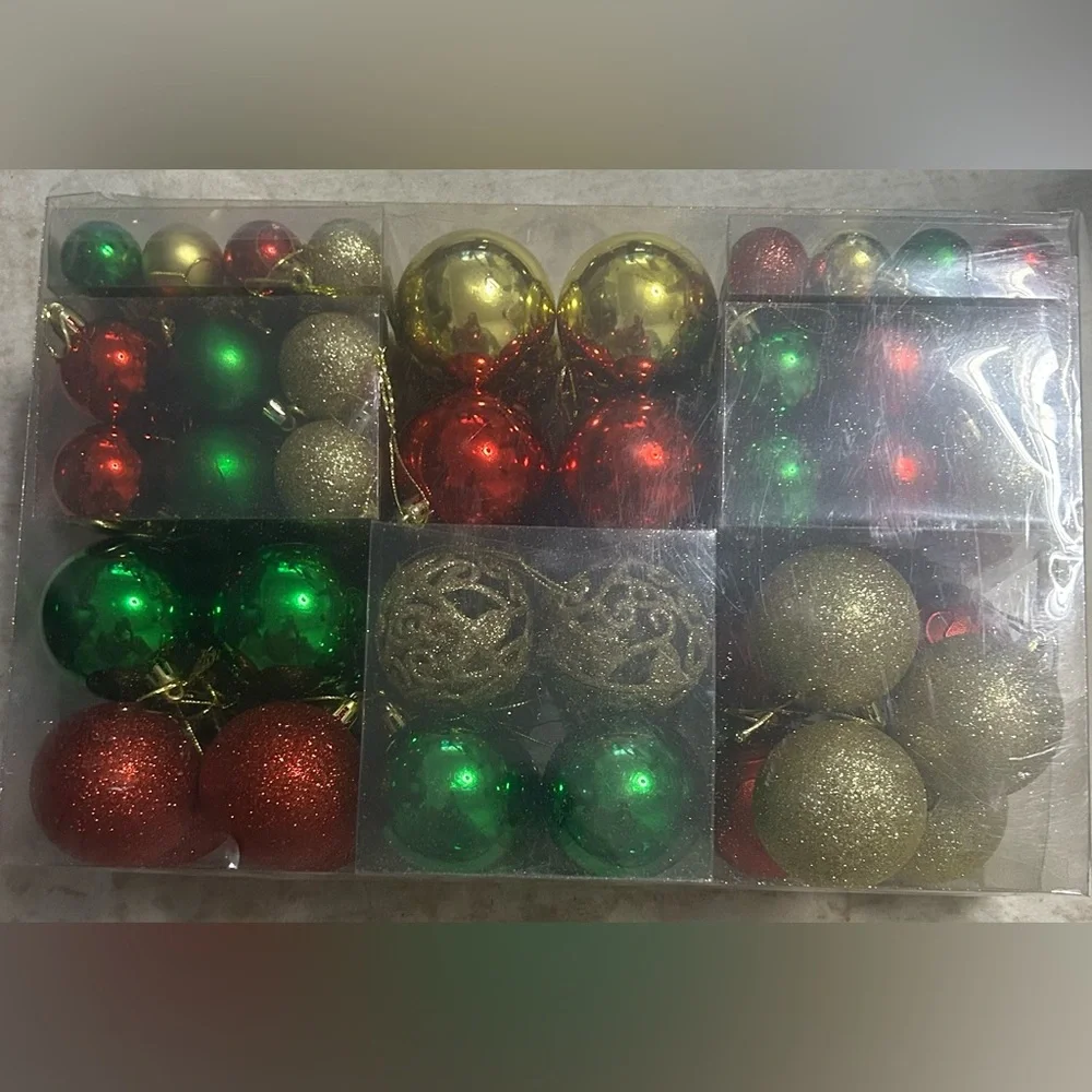 Holiday Ornament Set - Red, Green, Gold Christmas Balls